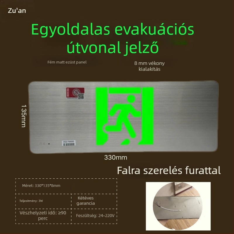 LED tűzvédelmi kijárat jelzőfény, rozsdamentes acélból készült, 36V