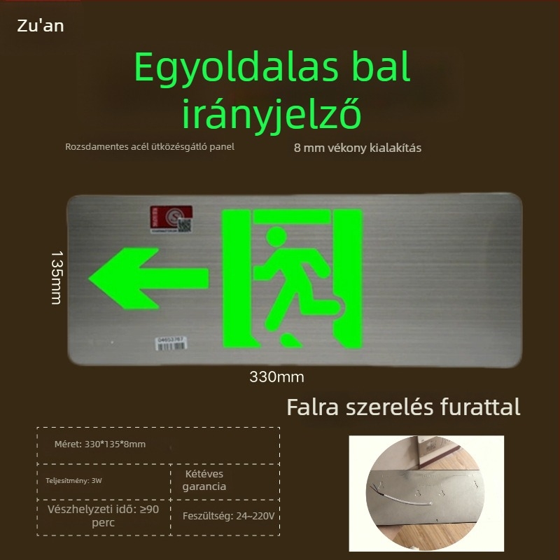 LED tűzvédelmi kijárat jelzőfény, rozsdamentes acélból készült, 36V