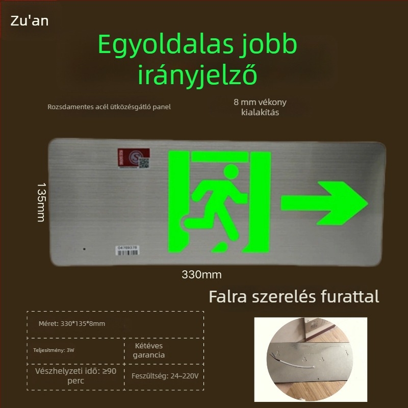 LED tűzvédelmi kijárat jelzőfény, rozsdamentes acélból készült, 36V