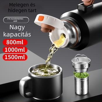 316 rozsdamentes acélból készült nagy kapacitású termosz, kültéri sportokra, dupla ivófedéllel.