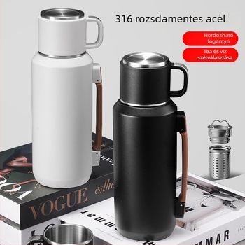 316 rozsdamentes acélból készült nagy kapacitású termosz, kültéri sportokra, dupla ivófedéllel.