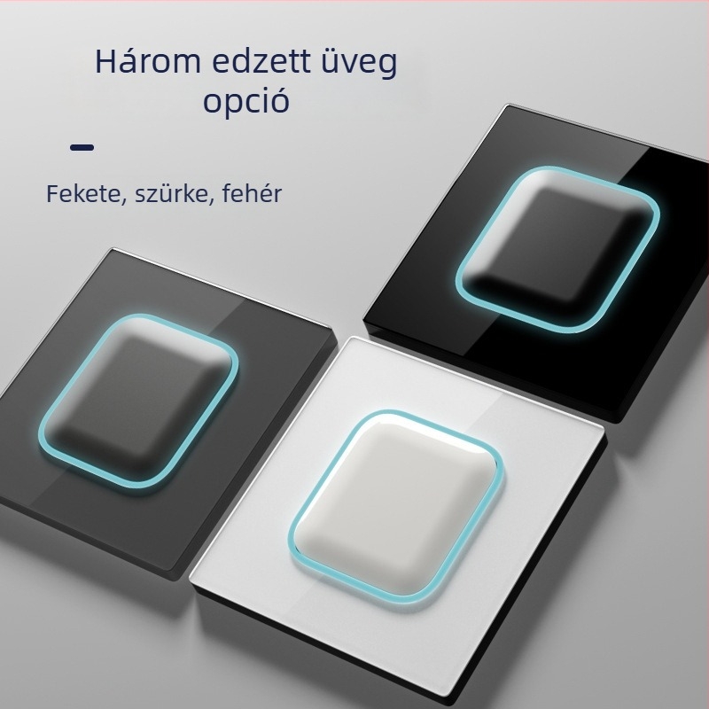 Ultra vékony fehér edzett üveg kapcsoló- és aljzati panel krém színben, típus 86, 1 kapcsoló, 5 lyuk, falra szerelve, visszaállítási funkcióval