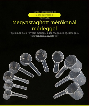 Mérőkanál készlet: 20 g tejpor, 40 ml graduált folyadékkanál, gyümölcspor, fehérjepor, gabonafélék és többfunkciós kanál