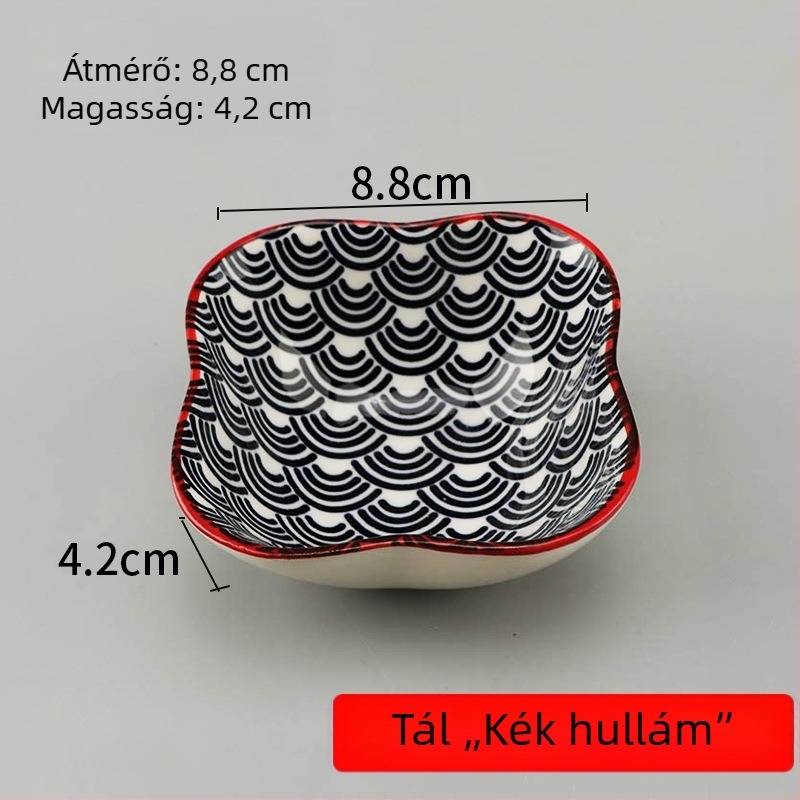 Porcelános mártástál – kör alakú kerámia tál szószokhoz, dumplingokhoz és barbecue-hoz; mikrohullámú sütőben használható; több mintázat