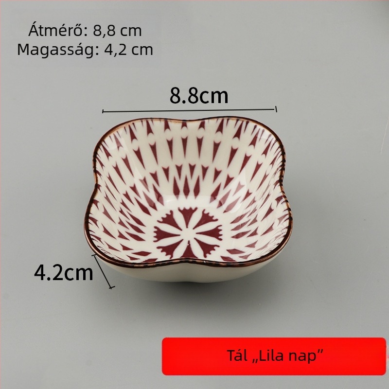 Porcelános mártástál – kör alakú kerámia tál szószokhoz, dumplingokhoz és barbecue-hoz; mikrohullámú sütőben használható; több mintázat