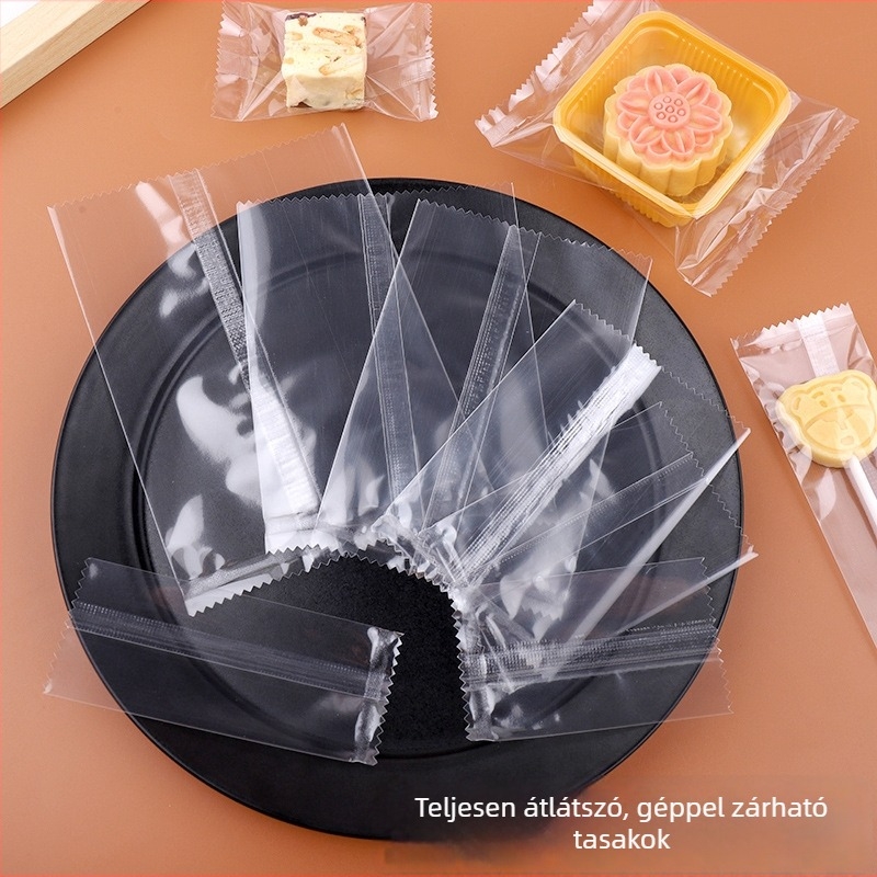 Átlátszó, zig-zag élű záródású zacskók nugátos süteményekhez, Mid-Autumn Mooncake, virágos tea por csomagolás