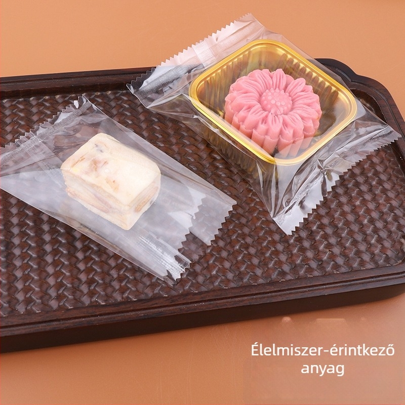 Átlátszó, zig-zag élű záródású zacskók nugátos süteményekhez, Mid-Autumn Mooncake, virágos tea por csomagolás