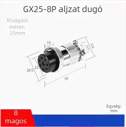 GX25-2 repülőgép-ccsatlakozó, 3–8 ér, 9/10P12 mag, flangiás női–férfi DF25M csatlakozó