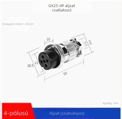 GX25-2 repülőgép-ccsatlakozó, 3–8 ér, 9/10P12 mag, flangiás női–férfi DF25M csatlakozó