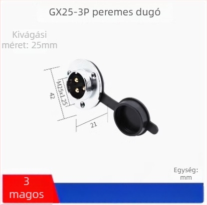 GX25-2 repülőgép-ccsatlakozó, 3–8 ér, 9/10P12 mag, flangiás női–férfi DF25M csatlakozó