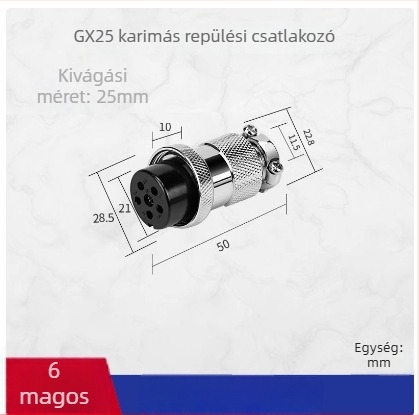 GX25-2 repülőgép-ccsatlakozó, 3–8 ér, 9/10P12 mag, flangiás női–férfi DF25M csatlakozó