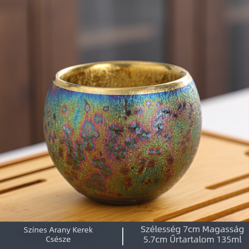 Színes Jianzhan teáscsésze Tianmu mázzal, aranyozott kerámia teakeverésre