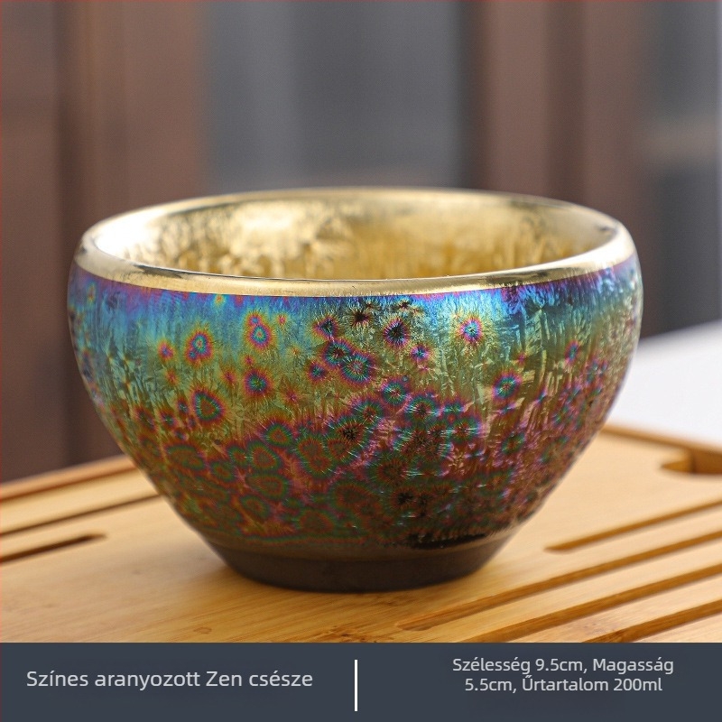 Színes Jianzhan teáscsésze Tianmu mázzal, aranyozott kerámia teakeverésre