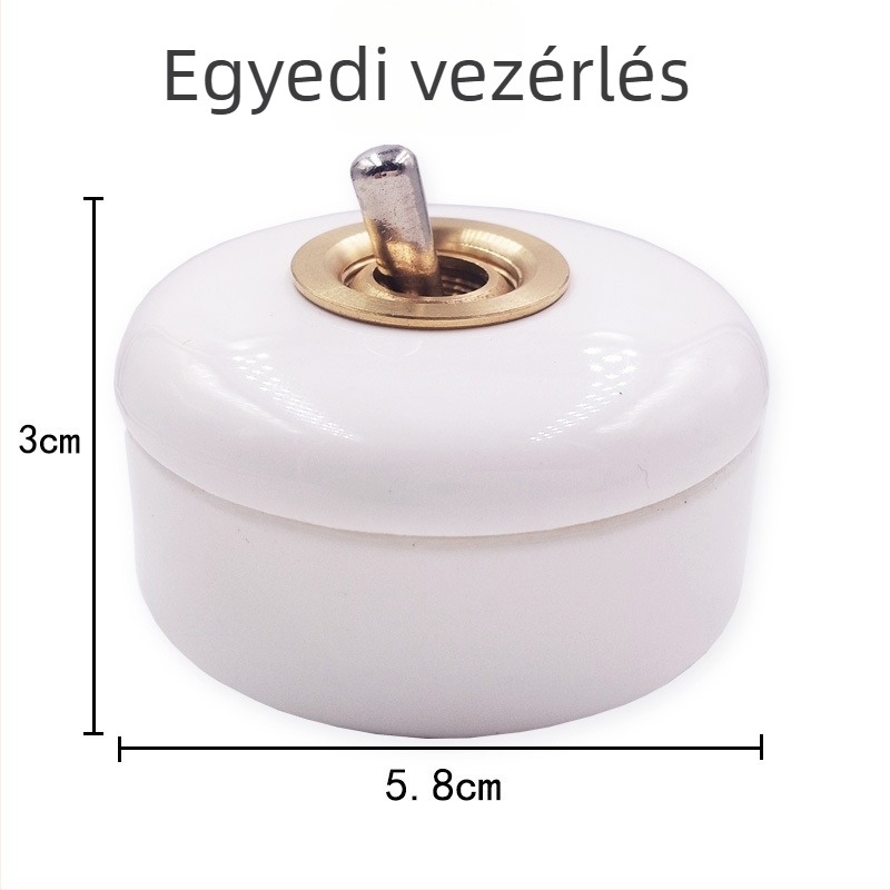Kerámia retro kézi kapcsoló, felületszerelésű, kör alakú, egypólusú/kétspólusú vezérlés