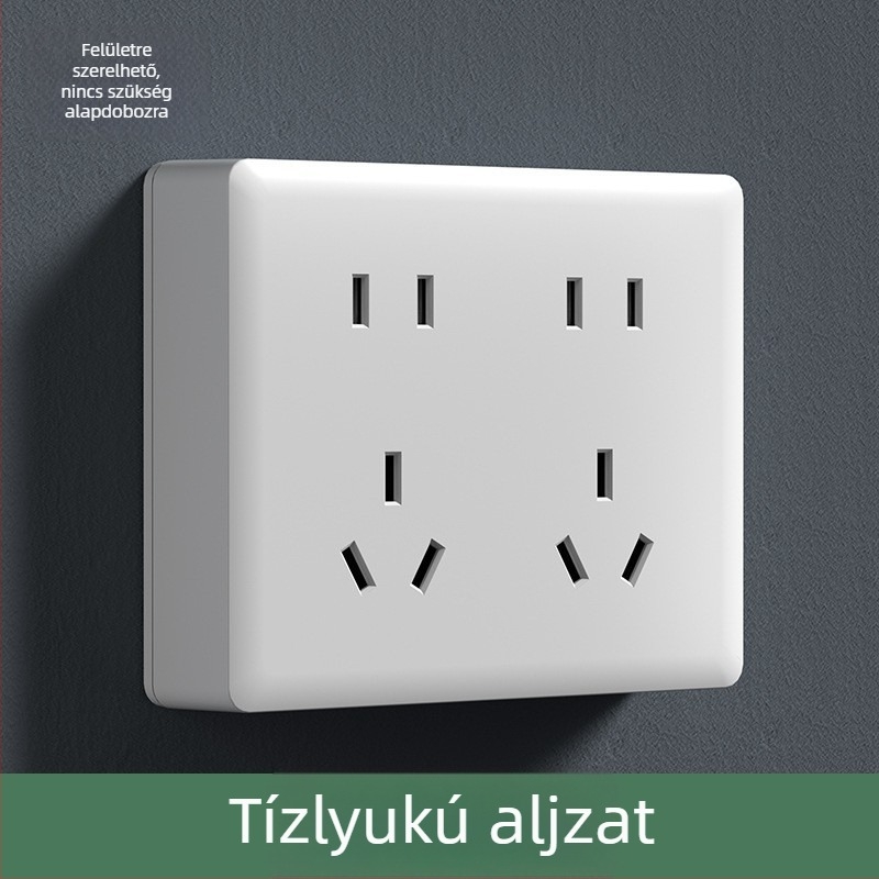 Felszínre szerelt falikapcsoló és konnektor panel, 86-os típusú nagy panel, ötlyukas és háromlyukas konnektor, 16 A, háztartási használatra