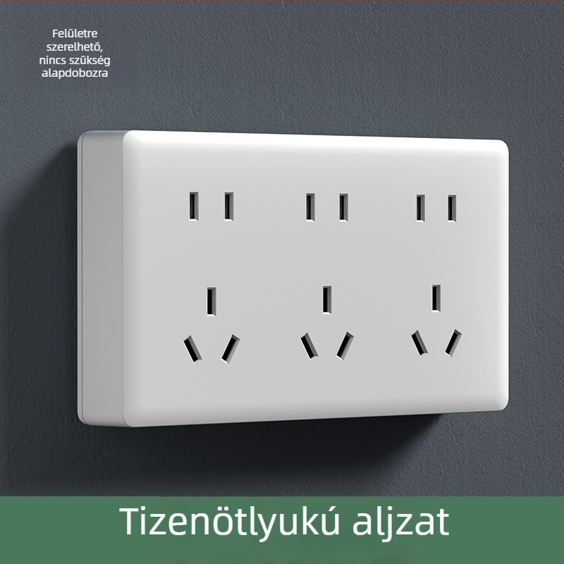 Felszínre szerelt falikapcsoló és konnektor panel, 86-os típusú nagy panel, ötlyukas és háromlyukas konnektor, 16 A, háztartási használatra