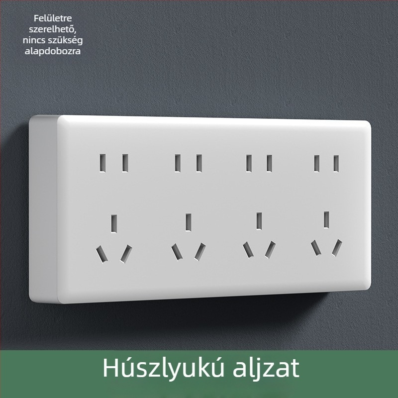 Felszínre szerelt falikapcsoló és konnektor panel, 86-os típusú nagy panel, ötlyukas és háromlyukas konnektor, 16 A, háztartási használatra