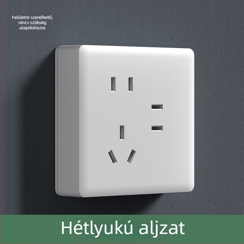 Felszínre szerelt falikapcsoló és konnektor panel, 86-os típusú nagy panel, ötlyukas és háromlyukas konnektor, 16 A, háztartási használatra