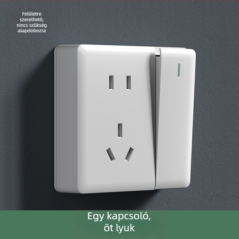 Felszínre szerelt falikapcsoló és konnektor panel, 86-os típusú nagy panel, ötlyukas és háromlyukas konnektor, 16 A, háztartási használatra