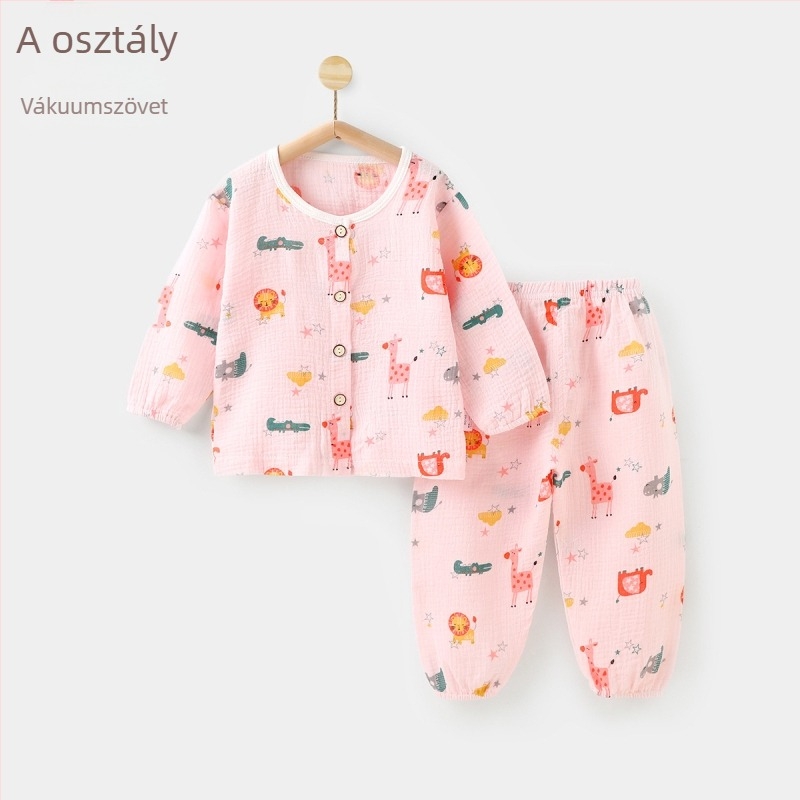 Pamut géz baba pizsama szett, hosszú ujjú, tavasz–ősz, könnyű otthoni viselet