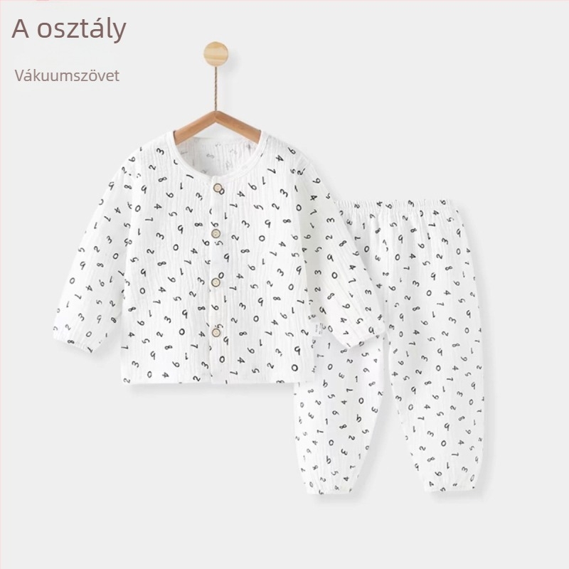 Pamut géz baba pizsama szett, hosszú ujjú, tavasz–ősz, könnyű otthoni viselet