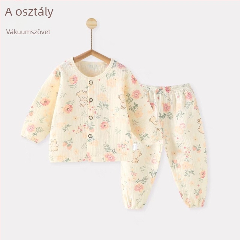 Pamut géz baba pizsama szett, hosszú ujjú, tavasz–ősz, könnyű otthoni viselet