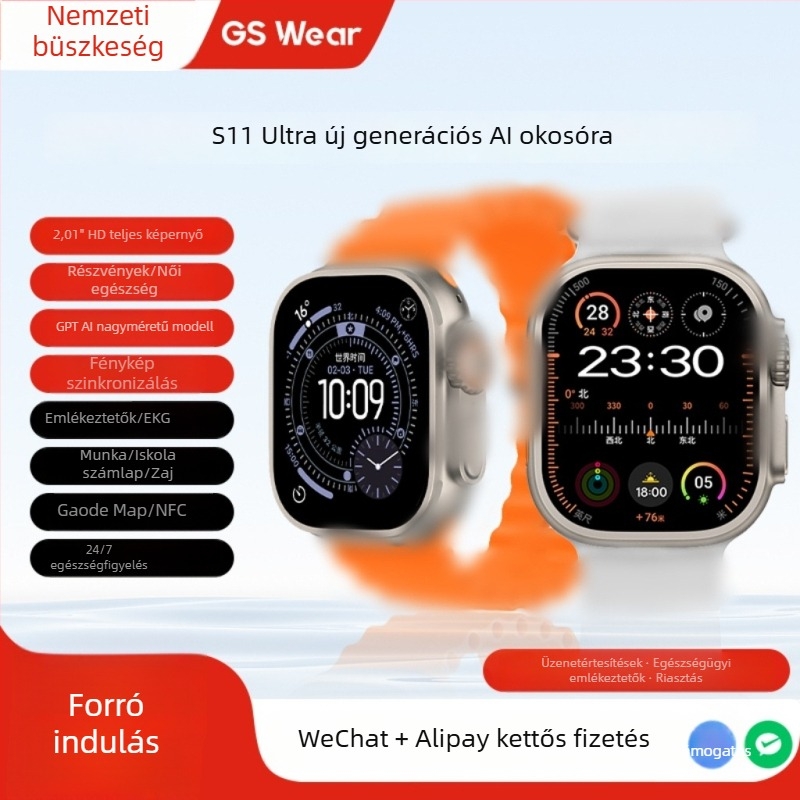 S11 Ultra okosóra Bluetooth hívásokkal, pulzusmérés, lépésszámláló és alvásfigyelés – kültéri sportóra