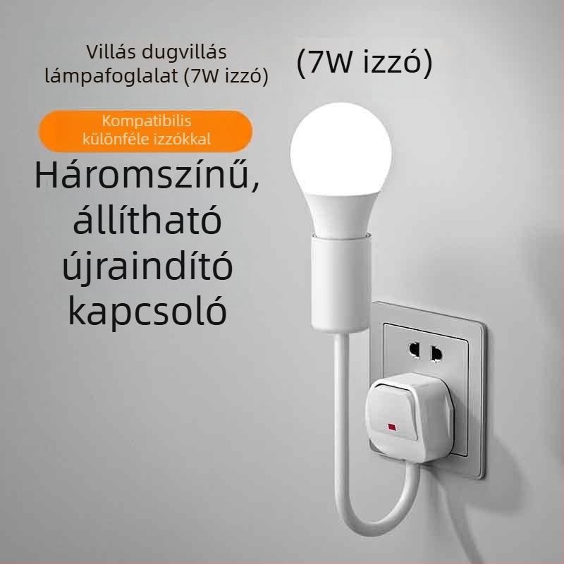 LED éjjeli lámpa az ágy melletti, dugaszolható, hálószobába való, energiatakarékos, ultra fényes, kapcsolóval