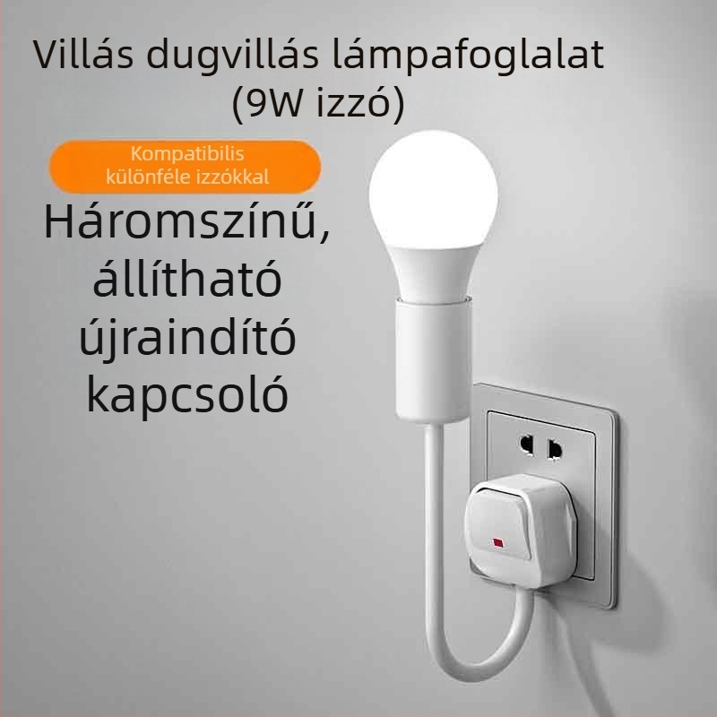 LED éjjeli lámpa az ágy melletti, dugaszolható, hálószobába való, energiatakarékos, ultra fényes, kapcsolóval