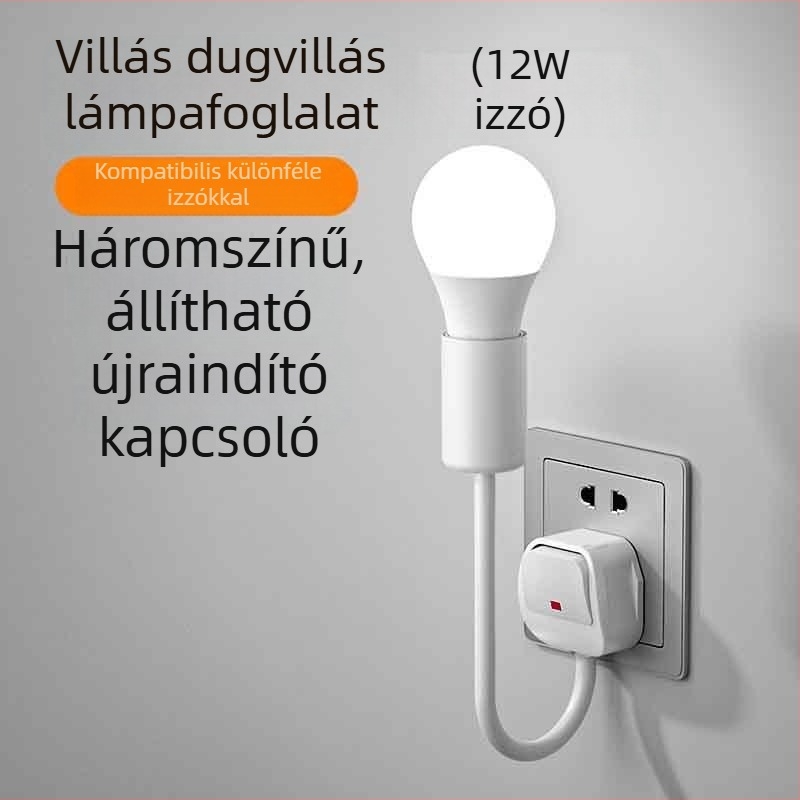 LED éjjeli lámpa az ágy melletti, dugaszolható, hálószobába való, energiatakarékos, ultra fényes, kapcsolóval