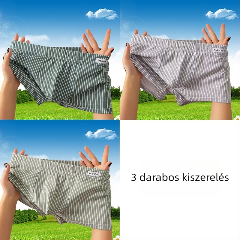 Férfi pamut boxeralsó, lélegző, csíkos mintázatú, középmagas derék, vékony fazon