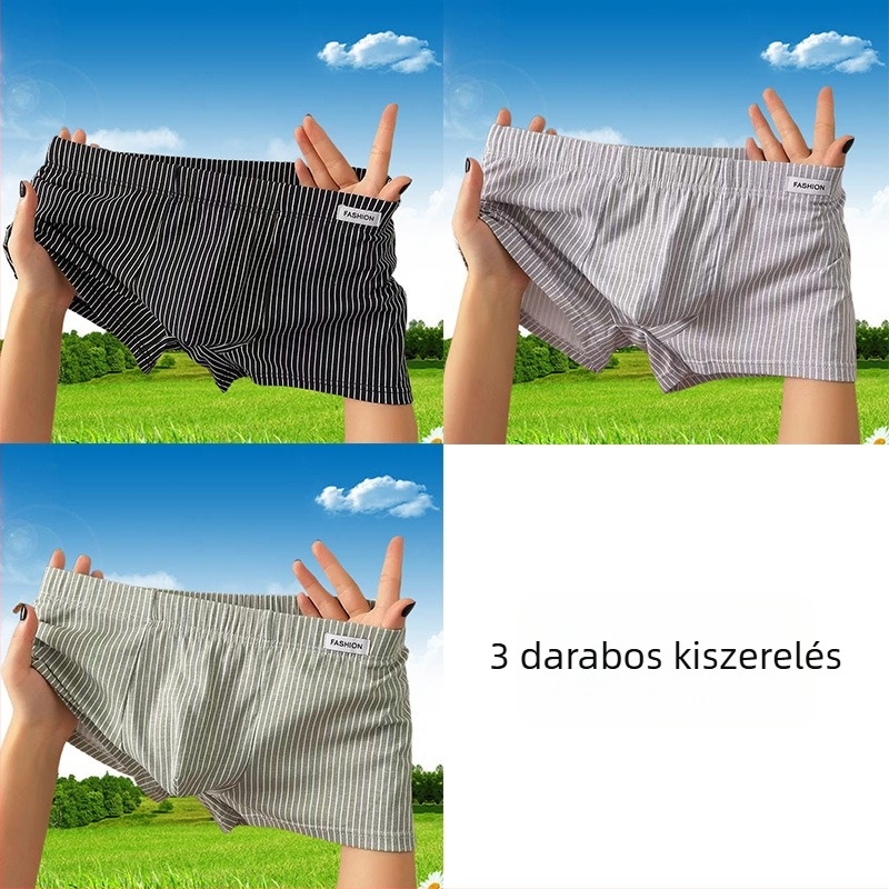 Férfi pamut boxeralsó, lélegző, csíkos mintázatú, középmagas derék, vékony fazon