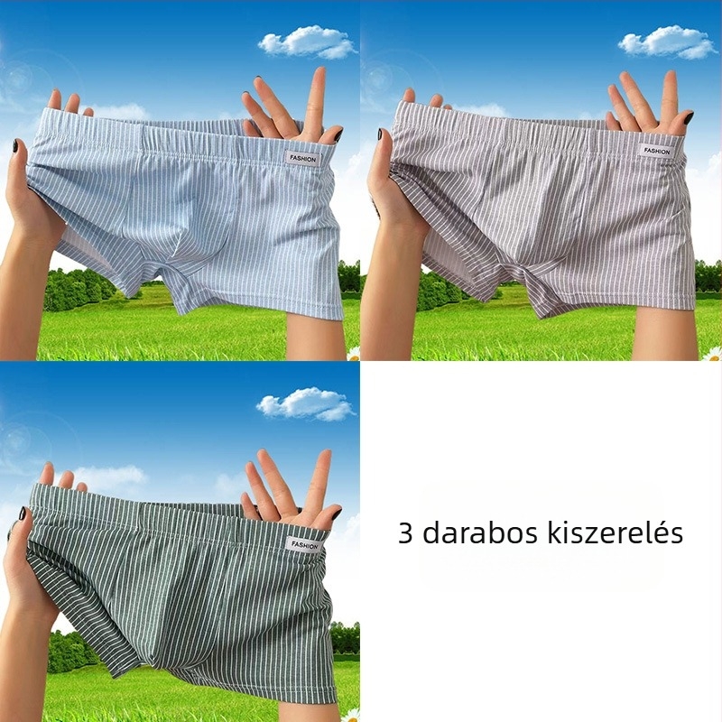 Férfi pamut boxeralsó, lélegző, csíkos mintázatú, középmagas derék, vékony fazon