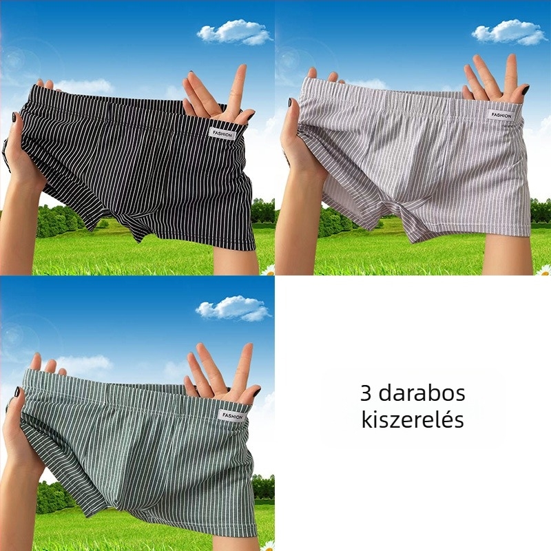 Férfi pamut boxeralsó, lélegző, csíkos mintázatú, középmagas derék, vékony fazon