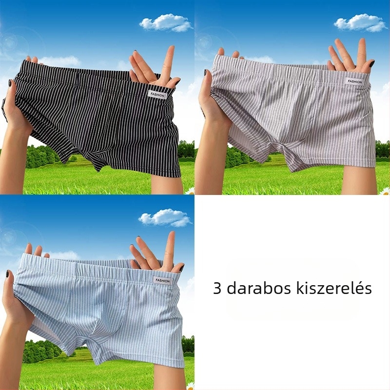 Férfi pamut boxeralsó, lélegző, csíkos mintázatú, középmagas derék, vékony fazon