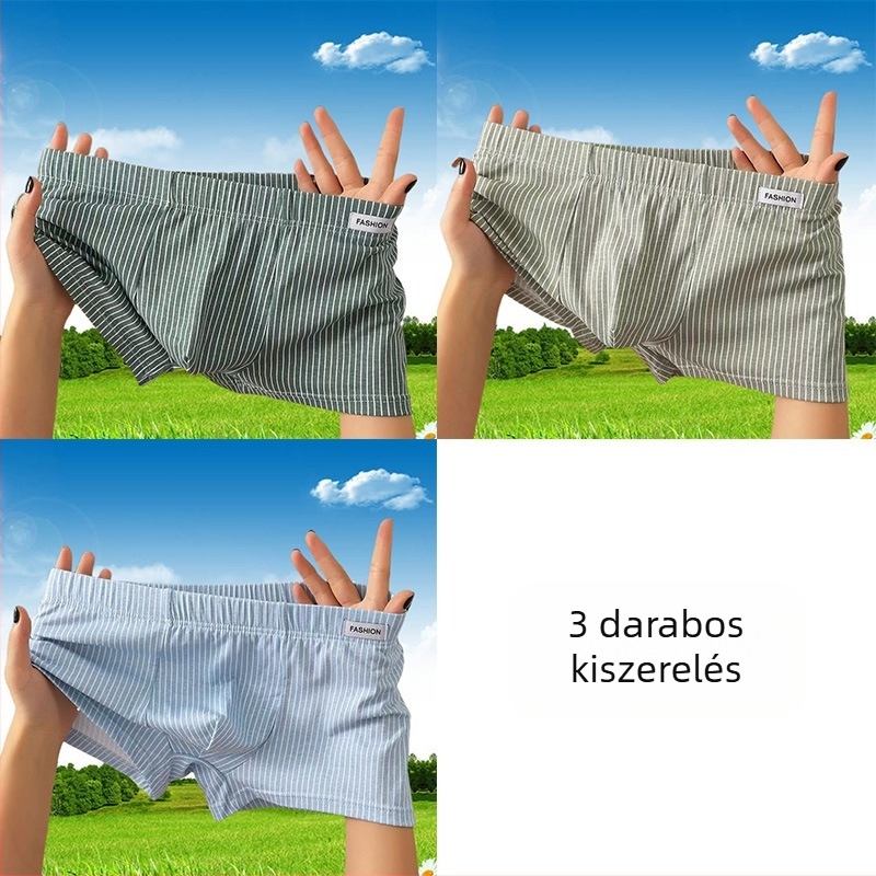 Férfi pamut boxeralsó, lélegző, csíkos mintázatú, középmagas derék, vékony fazon