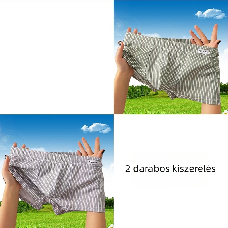 Férfi pamut boxeralsó, lélegző, csíkos mintázatú, középmagas derék, vékony fazon