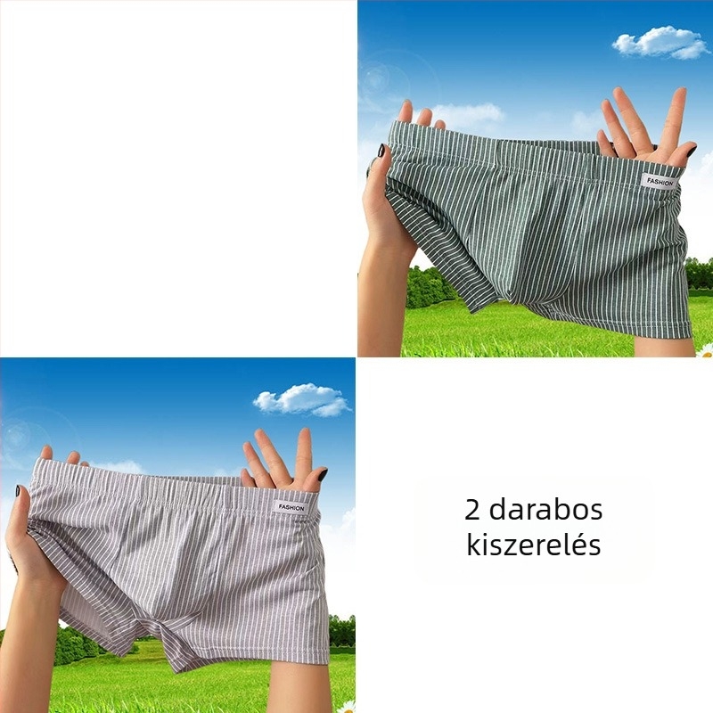 Férfi pamut boxeralsó, lélegző, csíkos mintázatú, középmagas derék, vékony fazon