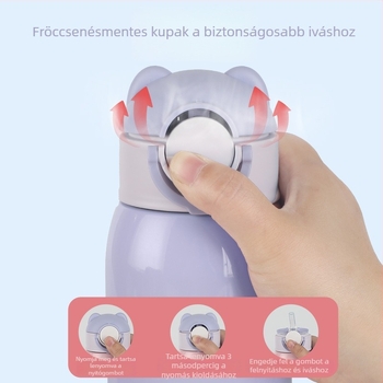 Univerzális pohárfedél gyerekeknek szívószállal – medve alakú fedél zárófüllel, szivárgásmentes