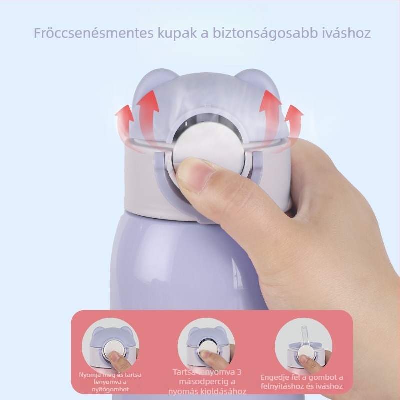 Univerzális pohárfedél gyerekeknek szívószállal – medve alakú fedél zárófüllel, szivárgásmentes