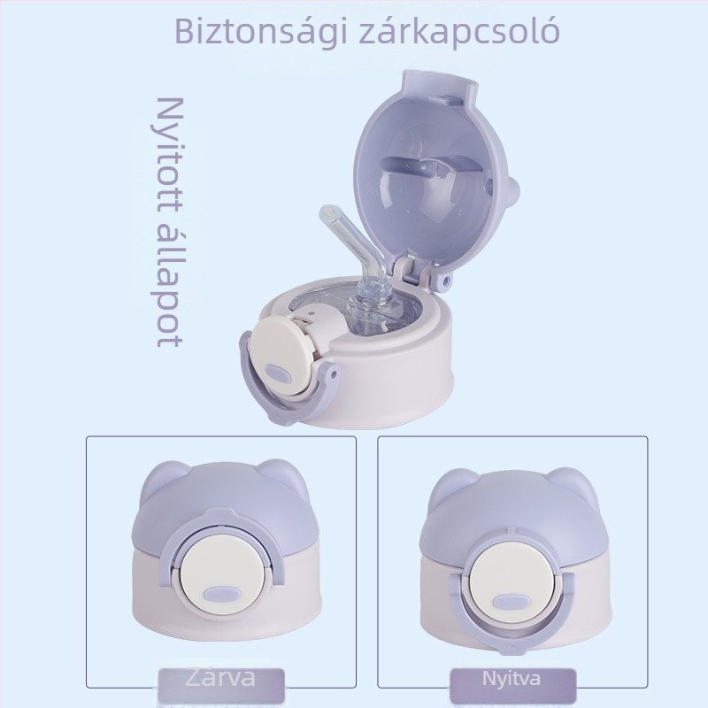Univerzális pohárfedél gyerekeknek szívószállal – medve alakú fedél zárófüllel, szivárgásmentes