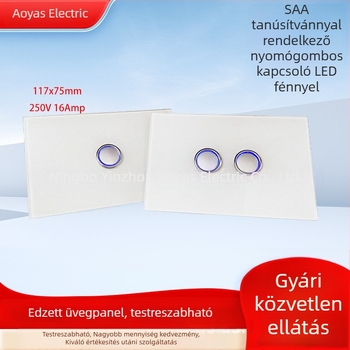 Üvegfal kapcsolópanel, Ausztrál SAA tanúsítvánnyal, 220-250V