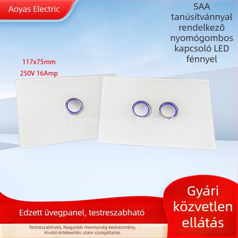 Üvegfal kapcsolópanel, Ausztrál SAA tanúsítvánnyal, 220-250V