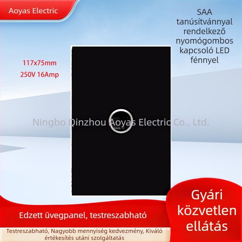 Üvegfal kapcsolópanel, Ausztrál SAA tanúsítvánnyal, 220-250V