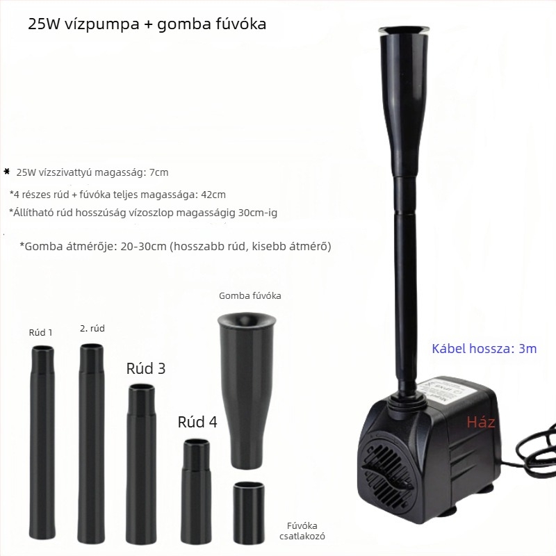 Gomba alakú szökőkút-ürítő fej kerti sziklakert vízjátékhoz LED világítással, kis szökőkútra és akváriumra, esküvői dekoráció
