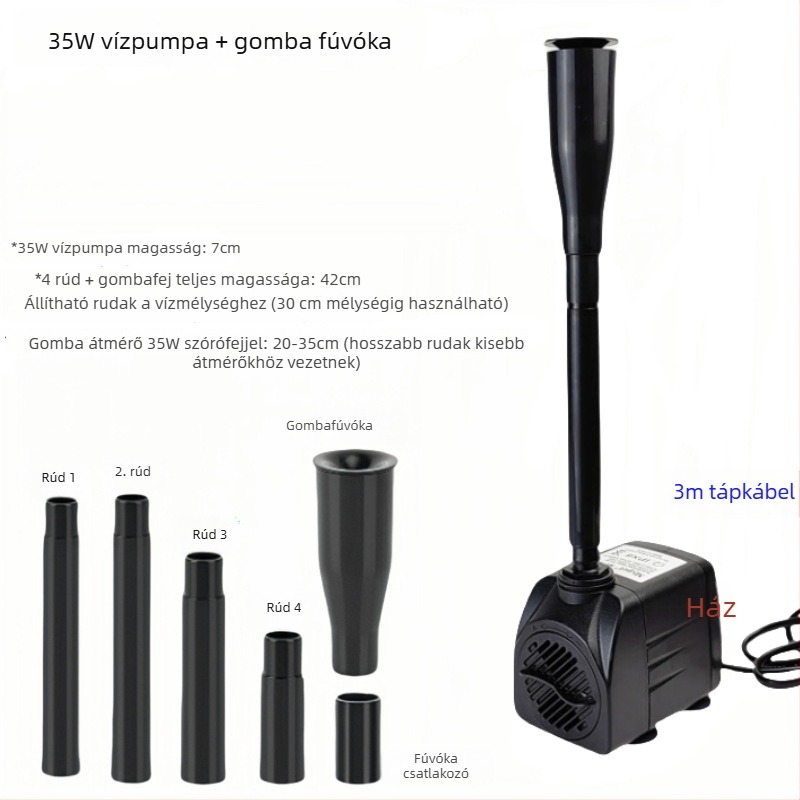 Gomba alakú szökőkút-ürítő fej kerti sziklakert vízjátékhoz LED világítással, kis szökőkútra és akváriumra, esküvői dekoráció