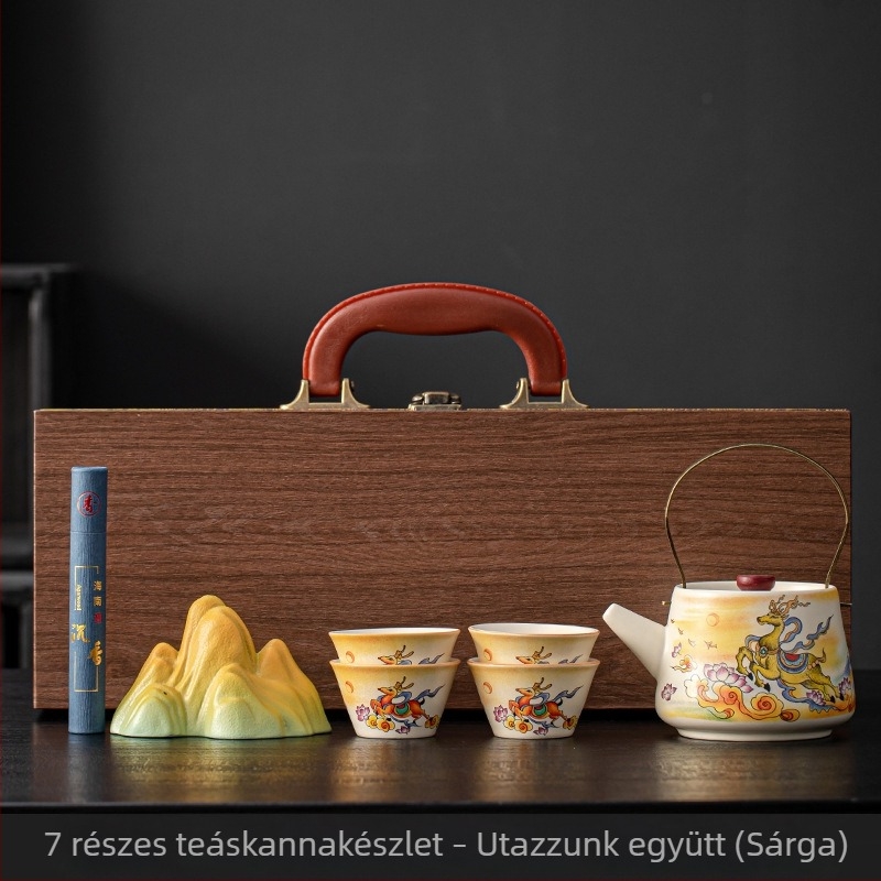 Beige kerámia teáskészlet teáskannával és csészékkel, kínai stílusú kulturális és kreatív teáskészlet logó testreszabással
