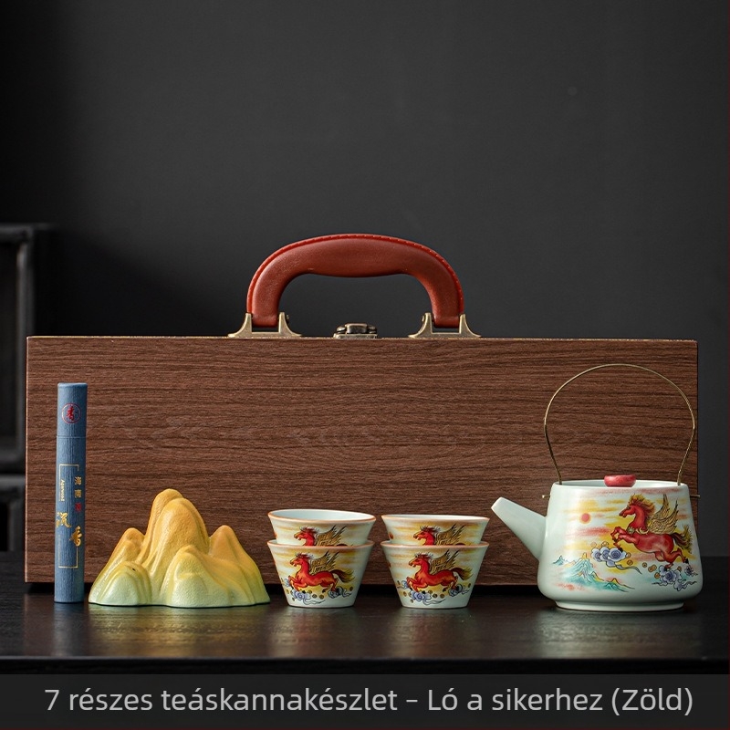 Beige kerámia teáskészlet teáskannával és csészékkel, kínai stílusú kulturális és kreatív teáskészlet logó testreszabással