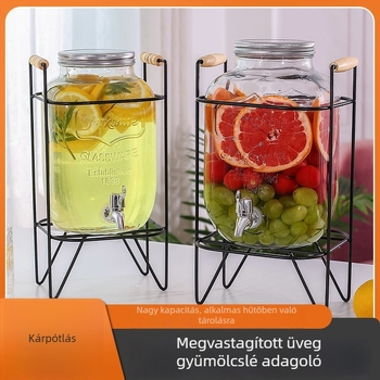Üveges italdispenser csappal, cilindrikus tartály 5 L feletti kapacitással, modern minimalist stílus