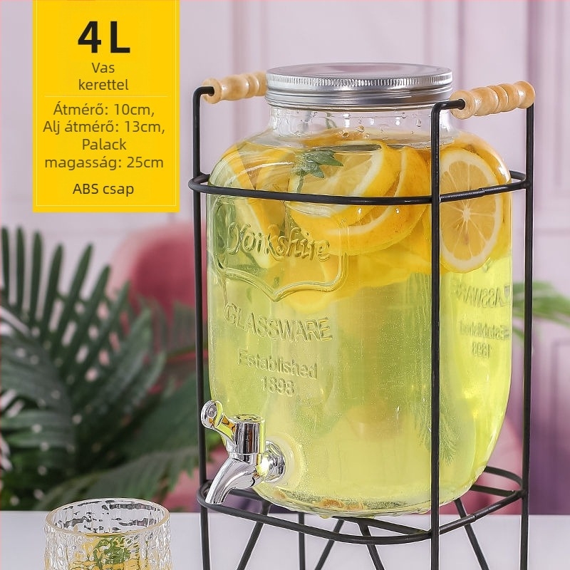 Üveges italdispenser csappal, cilindrikus tartály 5 L feletti kapacitással, modern minimalist stílus
